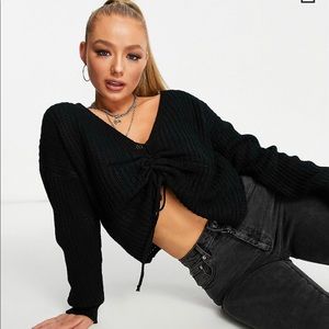 NWT| Parisian tie front slouchy sweater in black